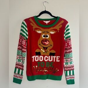 No Boundaries “Too Cute To Be Naughty” Reindeer Christmas Sweater Size Medium